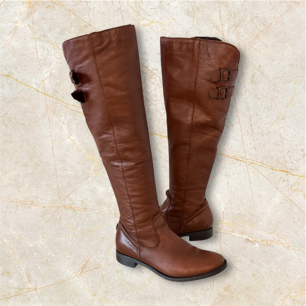 Stylish Aldo Leather Riding Boots Brown Knee-High Leather Boots